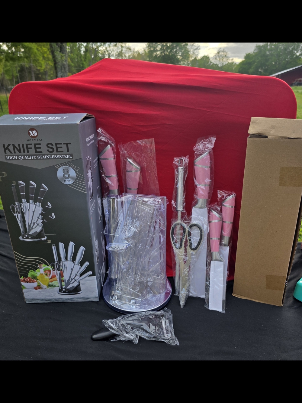 8-Piece Pink Stainless Steel Knife Set with Block and Shears
